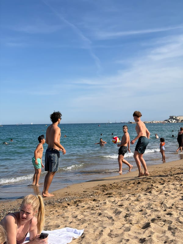 Summer afternoon across Barcelona beaches, streets and plazas
