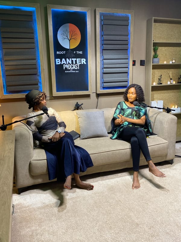 Podcast recording session underway in a Nigerian studio