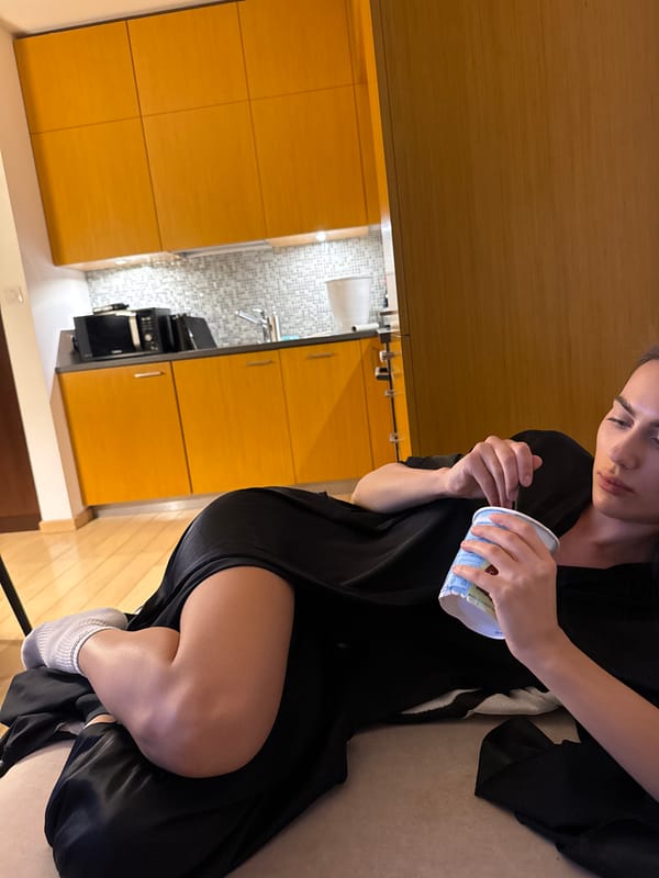 Woman's quiet evening at home in Warsaw apartment