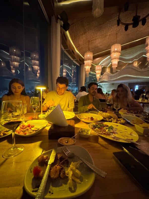 Late night dining group finishes meal in Acapulco restaurant