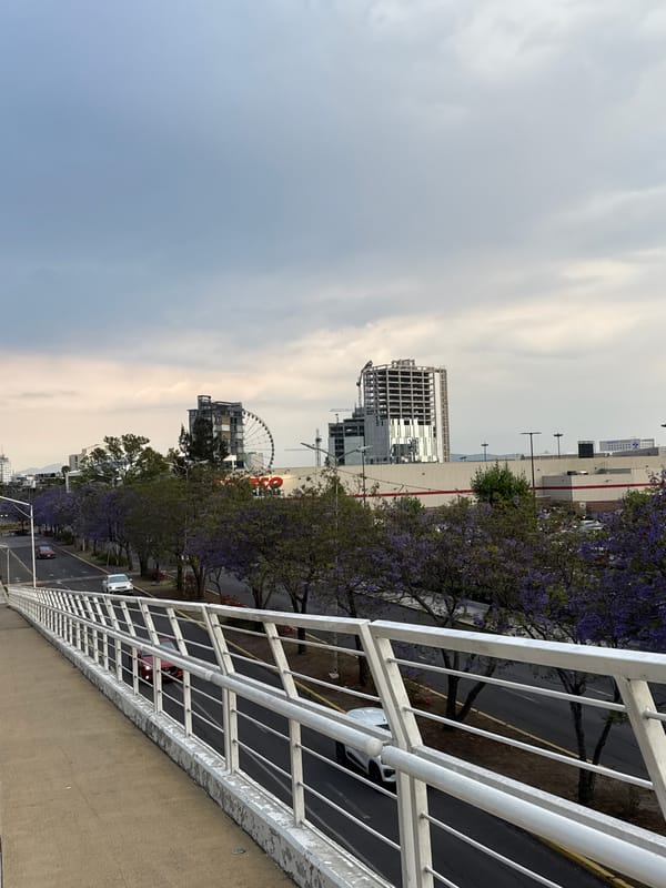 Elevated nighttime street view captured in Puebla, Mexico