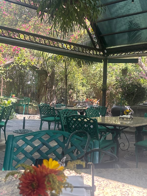 Outdoor restaurant dining area spotted in Atlixco, Mexico