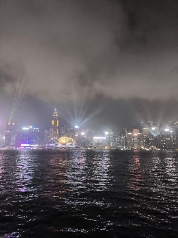 Victoria Harbour nighttime scenes captured from Tsim Sha Tsui waterfront