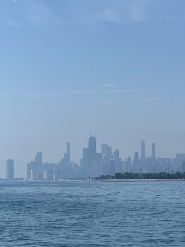 Hazy summer afternoon along Chicago's Lake Michigan shoreline