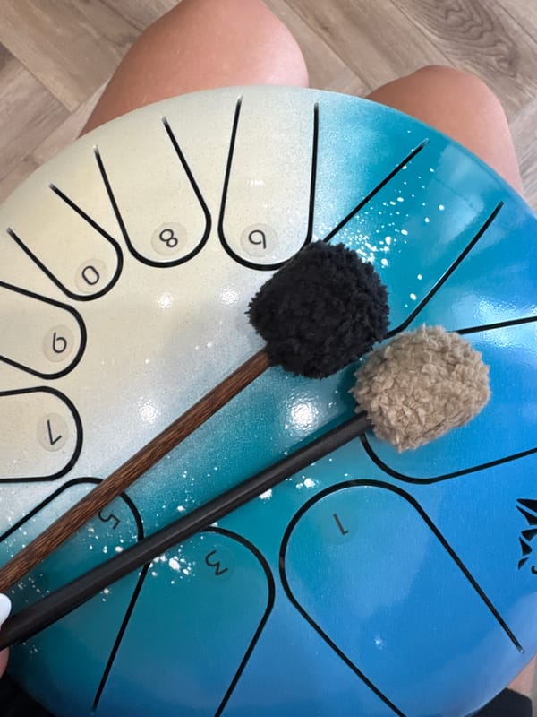 Up close with a colorful steel tongue drum session