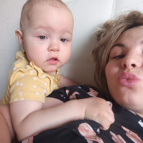 Personal moments captured: infant, selfie, identification tag with tattoo