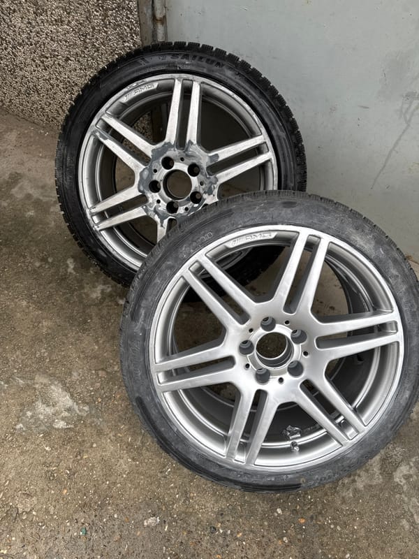 Winter tires and silver wheels observed on concrete in Bulgaria