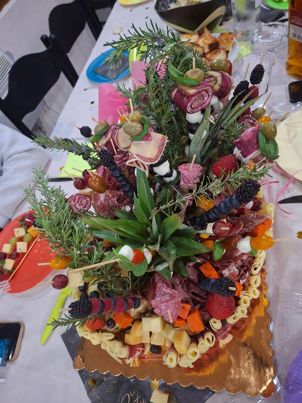 Happy hour celebration with charcuterie board documented in Gostilitsa