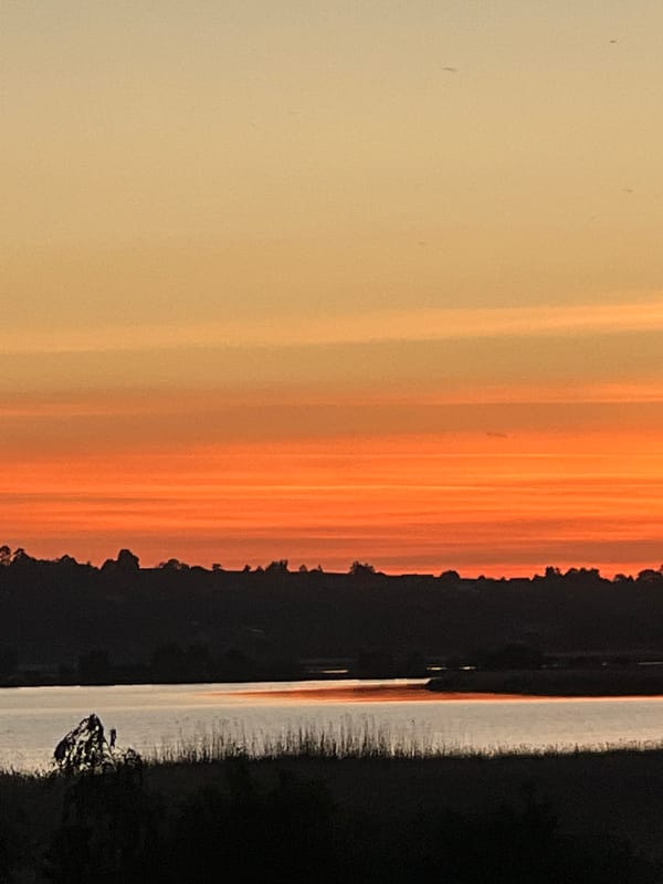 Spring sunset documented across rural waterways in Vertelka, Ukraine