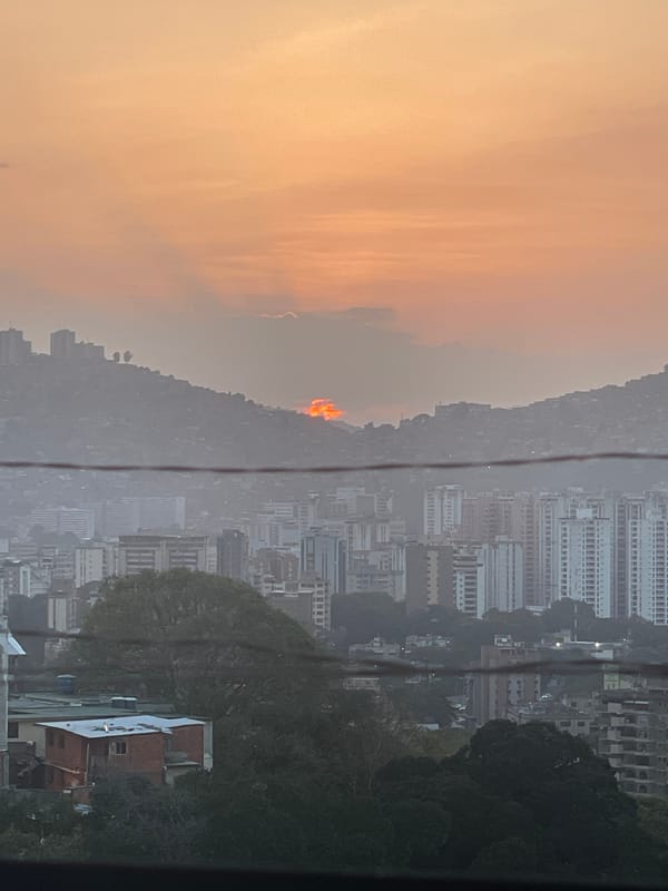 Elevated sunset views captured over Caracas cityscape