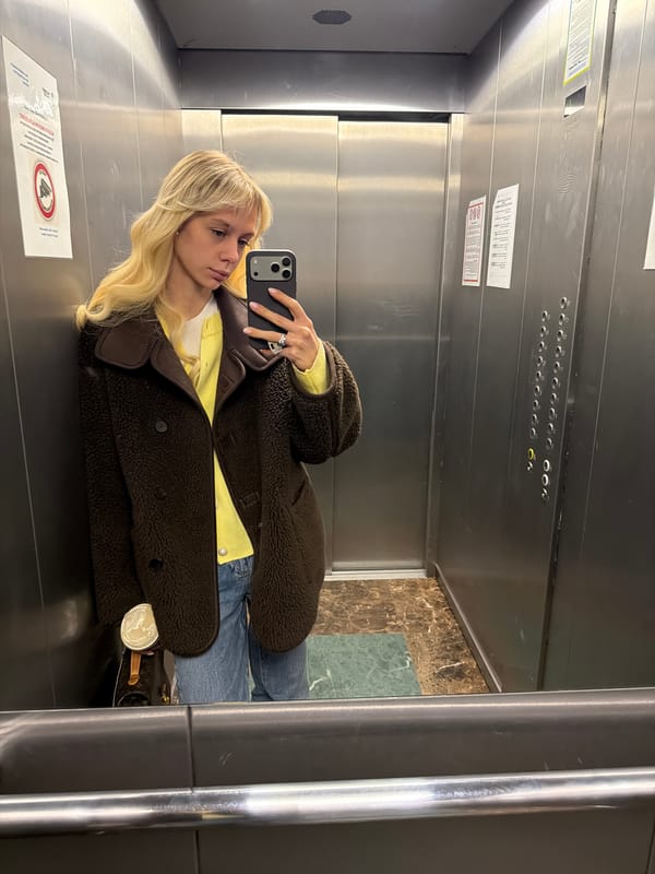 Woman Takes Selfie in Silver Elevator