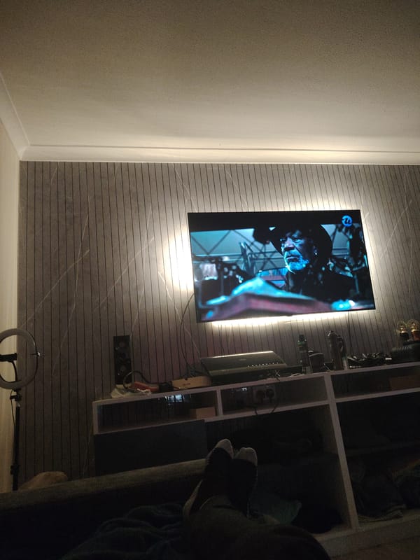 Huntingdonshire resident documents home interior details including TV, lighting