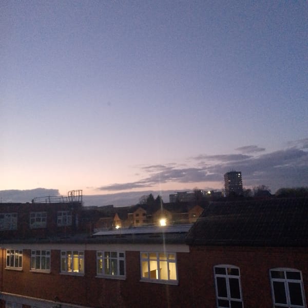 Twilight cityscape captured across Coventry's residential districts