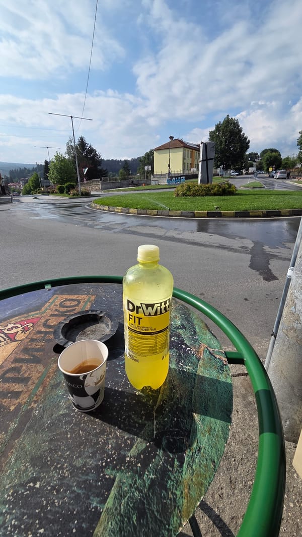 Morning outing: Vitamin Water, coffee, and a few quick shots