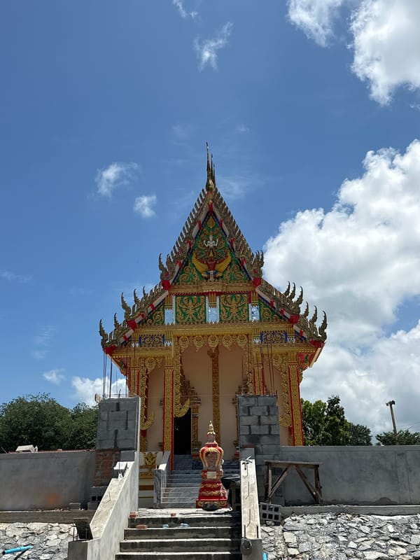 Buddhist temple construction beside a limestone cliff in Thung Yai