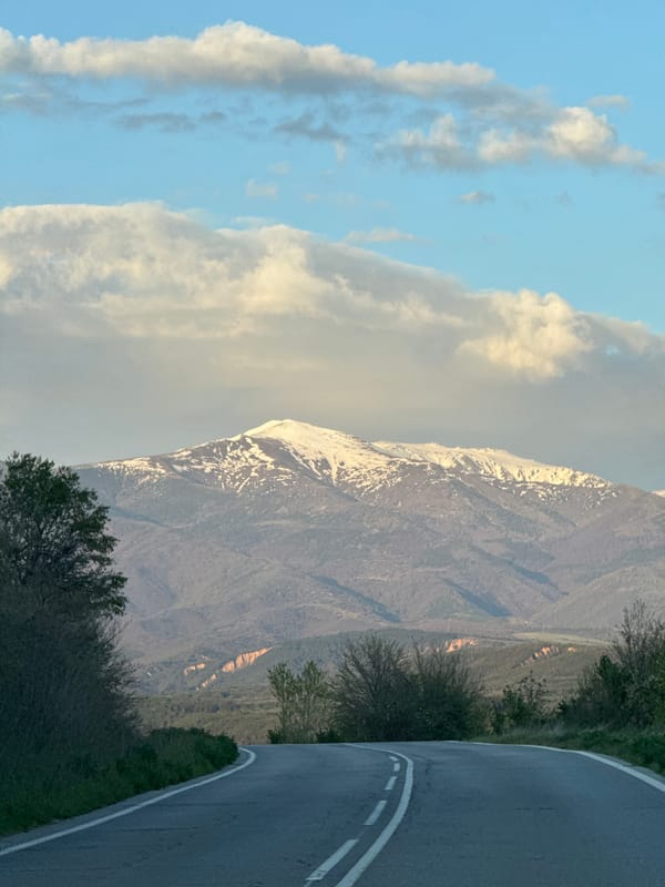 Snow-capped mountain photographed during golden hour in Boboshevo, Bulgaria