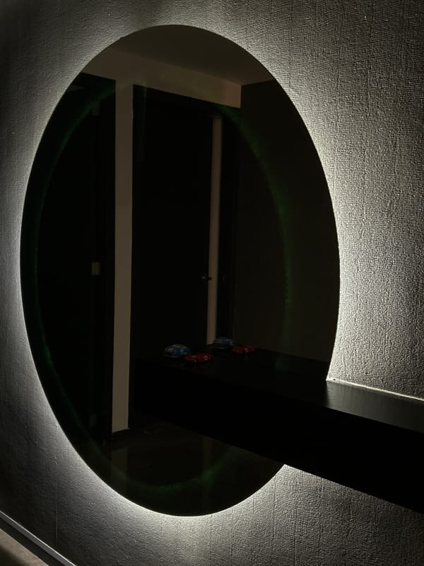 Interior photos show ceiling mirror and Porsche book in Mexico