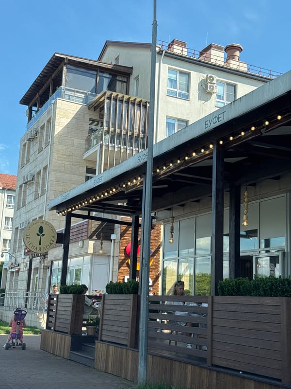 Modern cafe with outdoor seating observed in Sirius, Russia