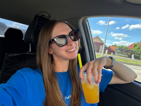 Selfie series in a Perm car with an iced drink
