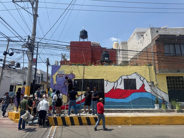 Colorful mural spotted on sunny Puebla street