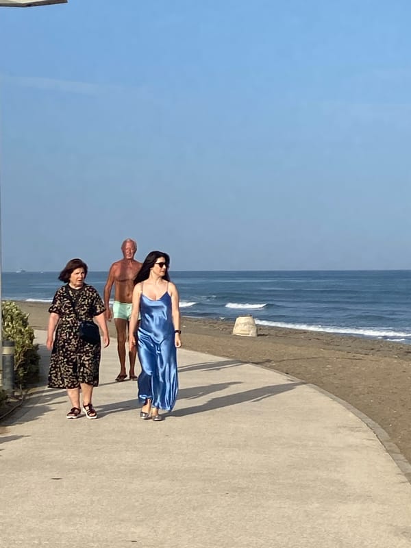 Estepona's beachfront promenade buzzing on a sunny June evening