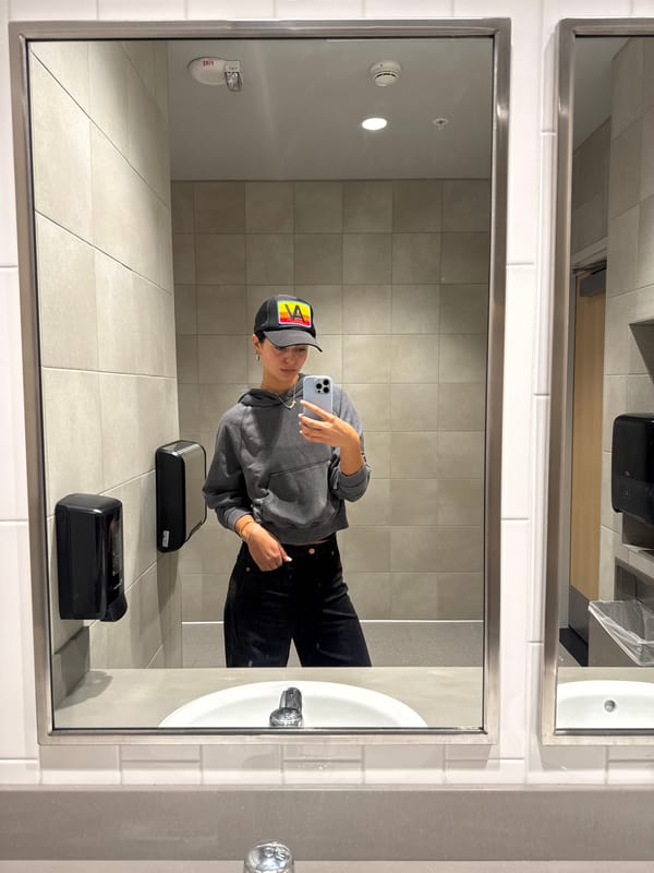 Mirror selfie taken in Los Angeles bathroom
