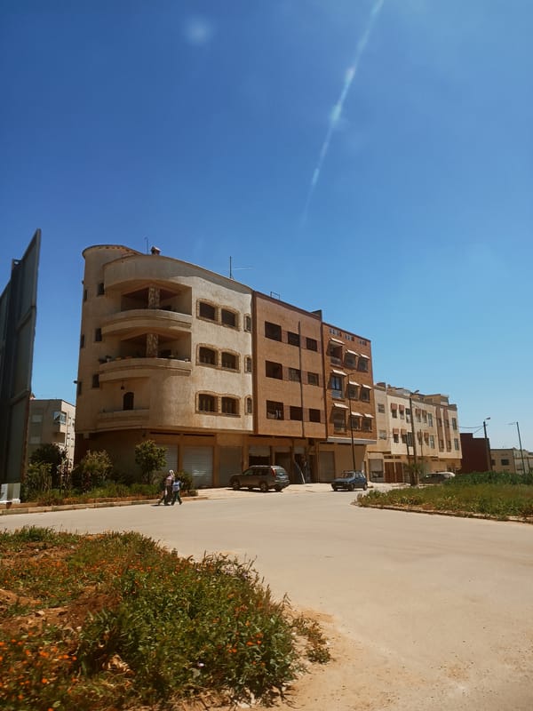 Street scene with tire service center documented in Meknes
