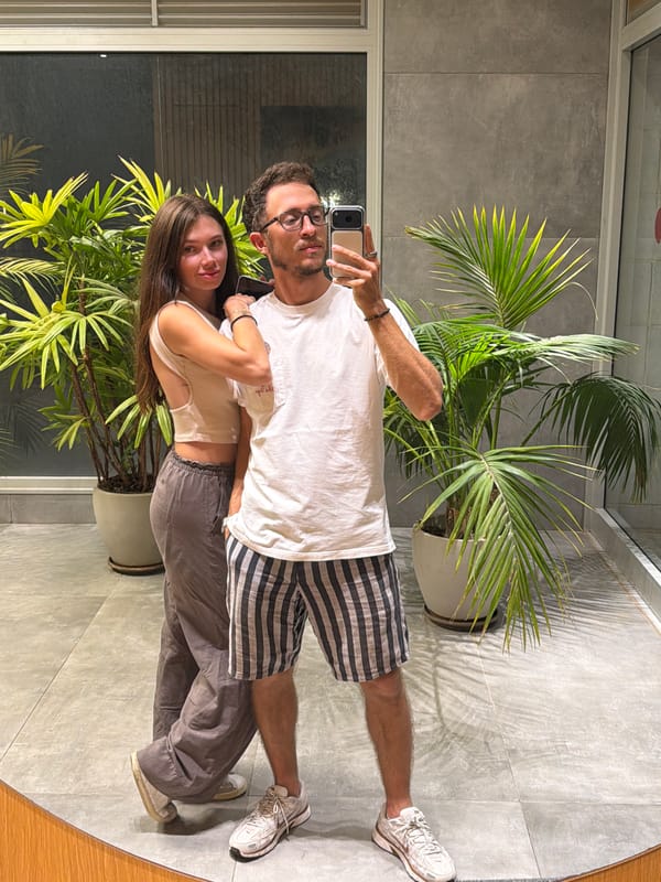 Mirror selfie with two people posing in Herzliya