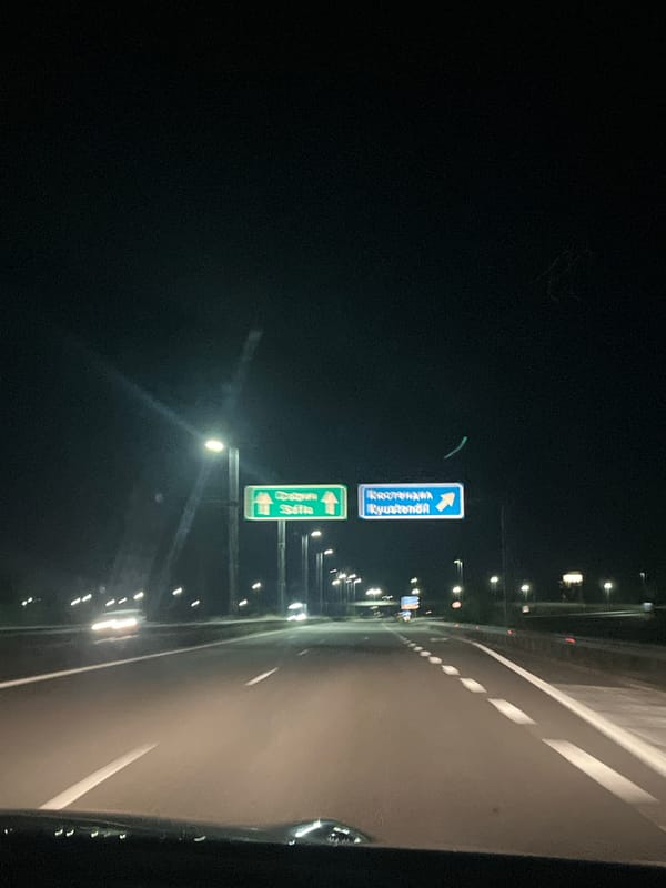 Nighttime highway scene documented in Blajievo, Bulgaria