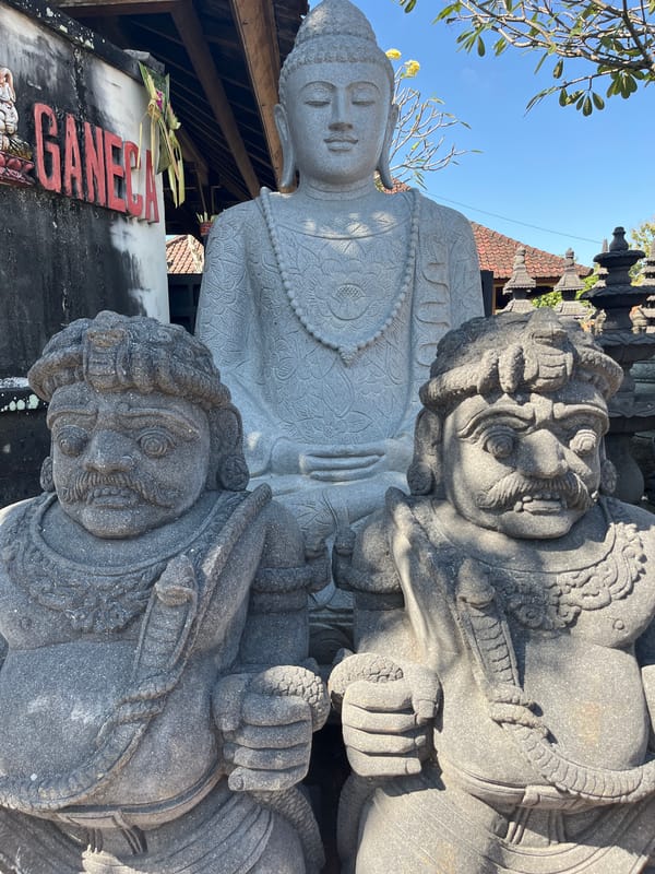 Stone sculpture market in Sukawati full of Buddhas and Ganesha figures