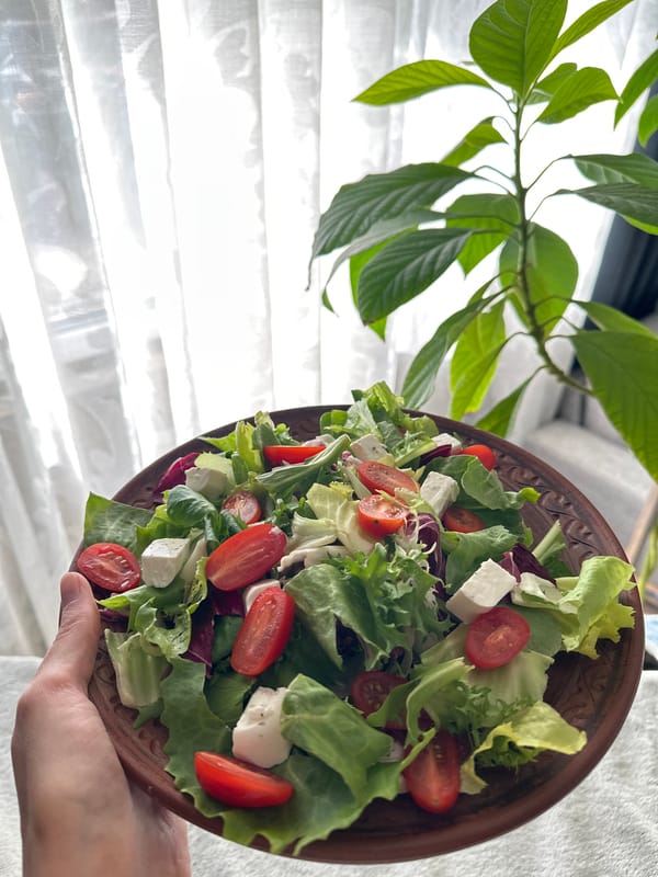 Fresh salad served in wooden bowl captured in Wisła