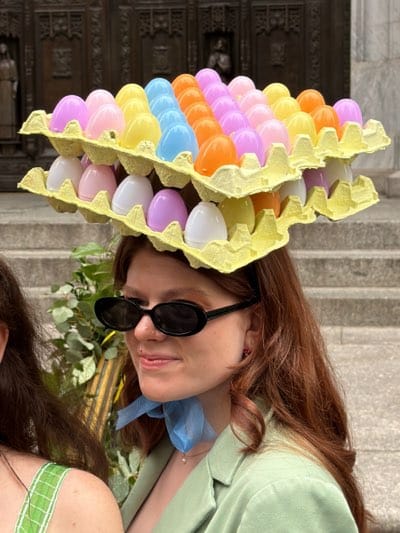 Easter Parade participants gather in elaborate costumes at St. Patrick's Cathedral