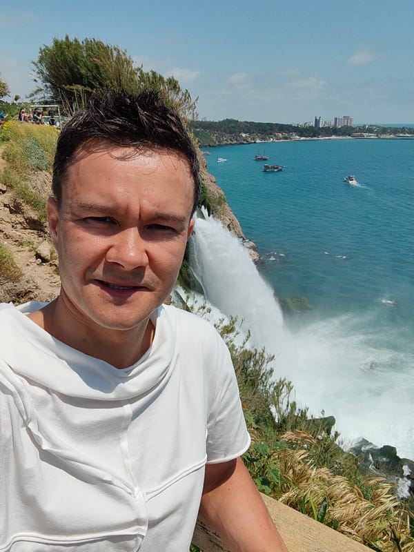 Tourists visit Lower Duden Waterfall overlook in Antalya