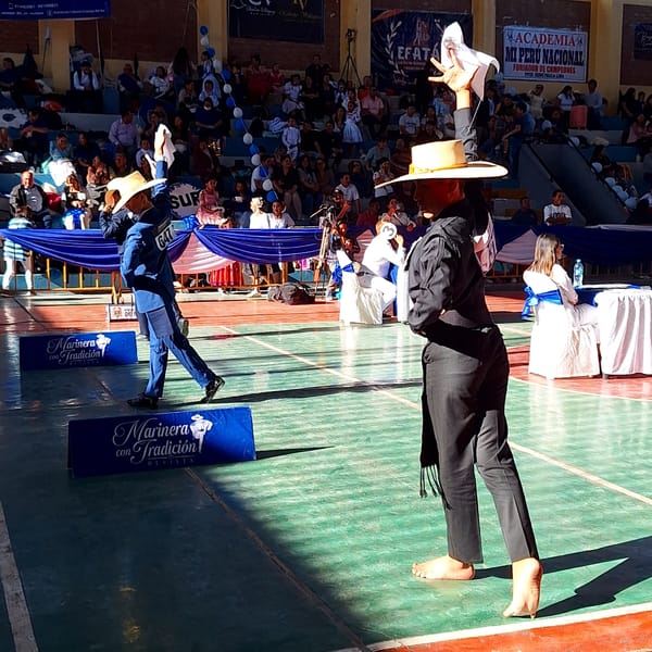 Traditional Marinera dance performance draws crowds in Miraflores gymnasium
