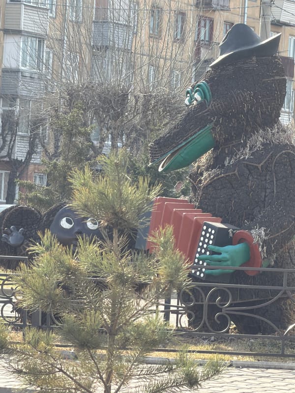 Decorative gnome figure spotted in Krasnoyarsk residential area