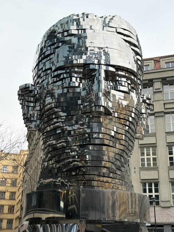 Kafka sculpture draws attention in Prague's Quadrio center