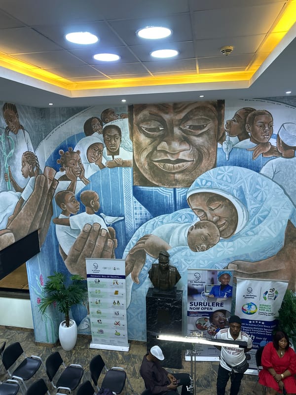 Lagos morning captures film crew, hospital lobby, public sculptures