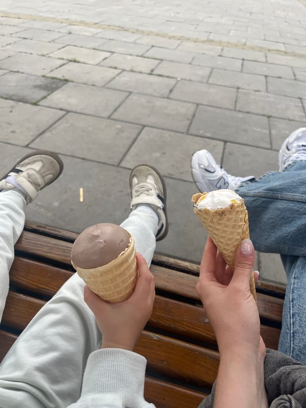 Mother and daughter enjoy afternoon ice cream outing in Chelyabinsk