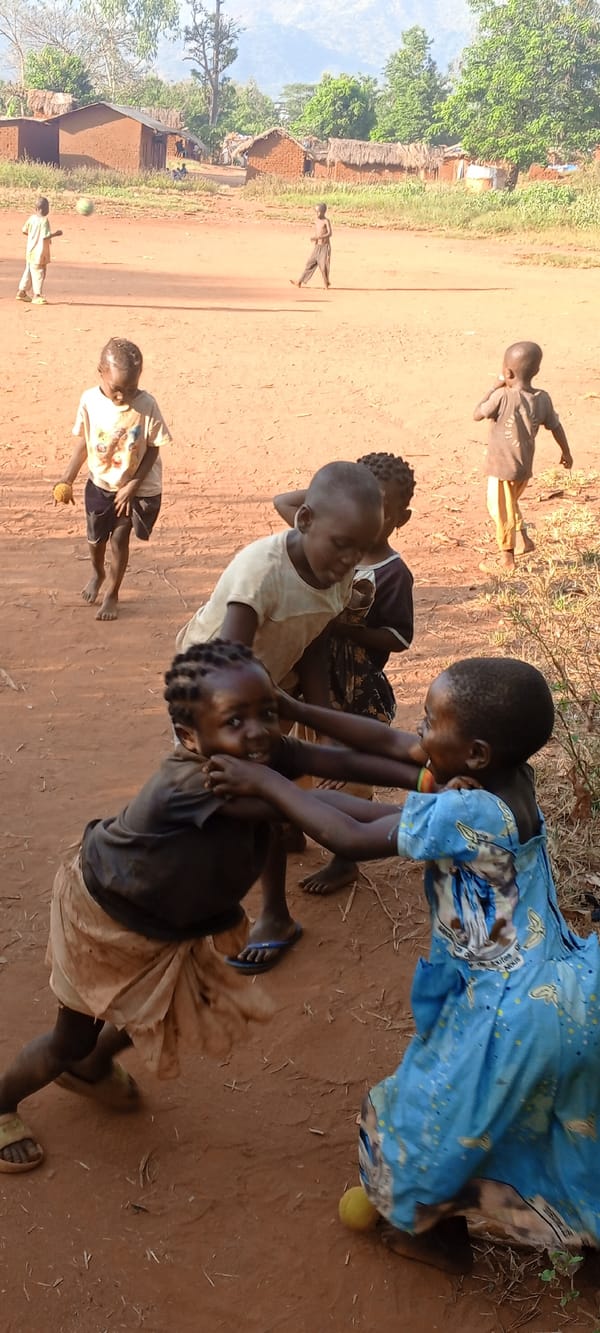 Children play games in rural Congolese village of Ngalula
