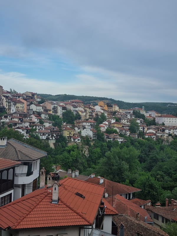 Tourist captures scenic views of historic Veliko Tarnovo, Bulgaria