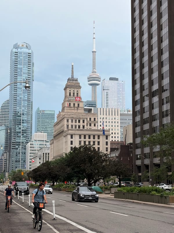 Old City Hall and downtown Toronto streets on a July evening