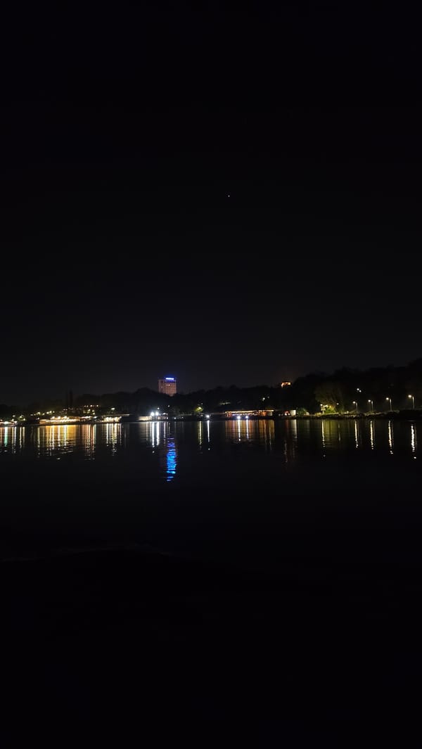 Nighttime waterfront scene captured in Varna, Bulgaria
