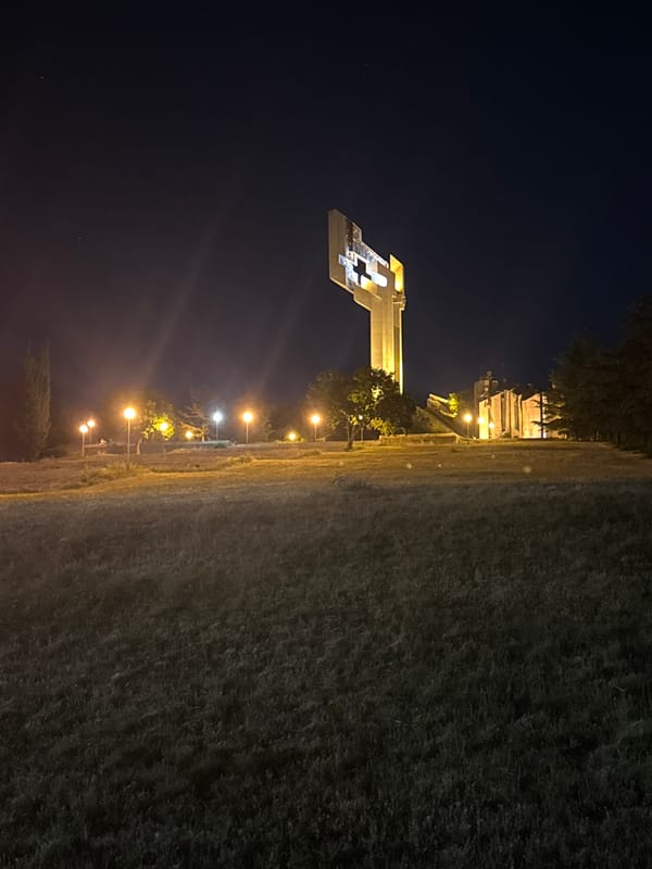 Night illumination captured at Stara Zagora memorial complex