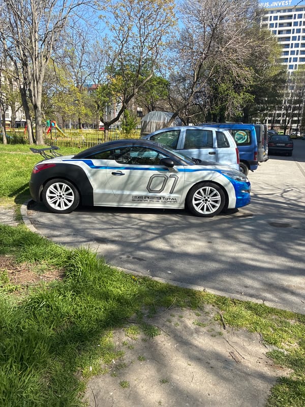 Rally car parks near spring pathway in Plovdiv