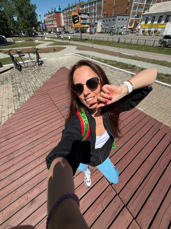 Woman documents morning activities through selfies in Birobidzhan, Russia