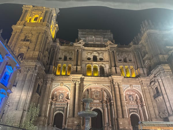 Night out around Málaga Cathedral and the surrounding plaza