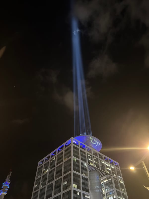 Building displays Israel 75th anniversary projection at night