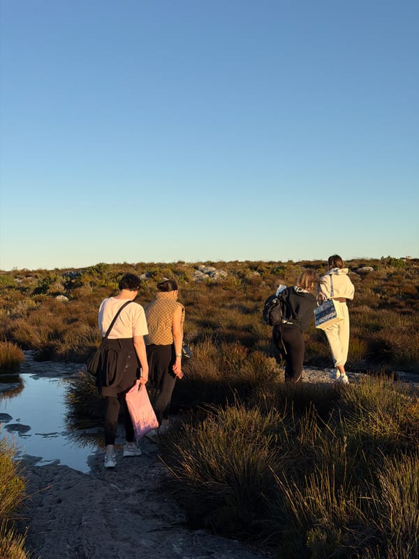 Group explores rocky Cape Town terrain with natural pools