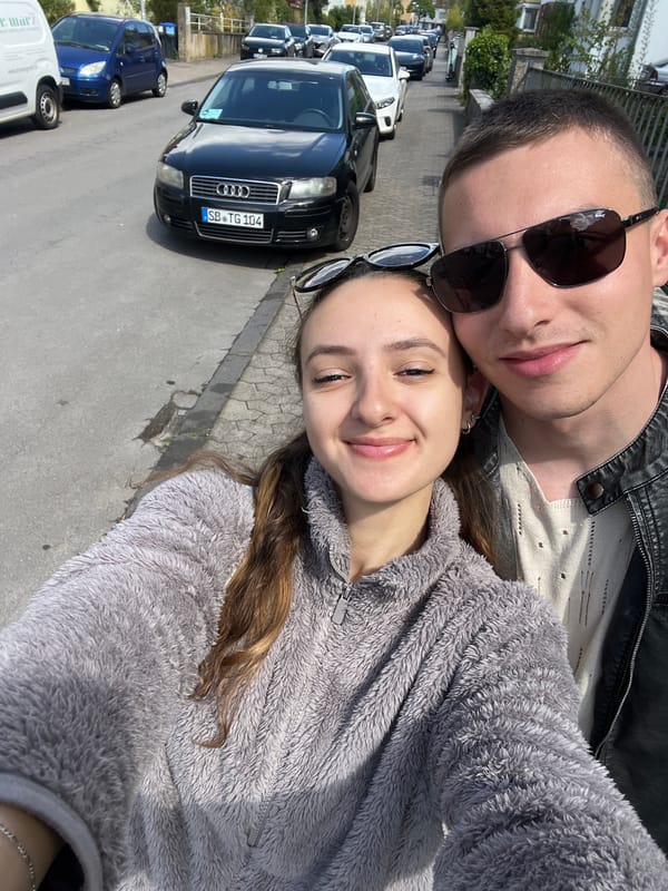 Couple takes selfie on residential street in Saarbrücken