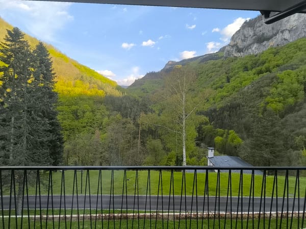 Balcony view captured overlooking mountains near Bulgarian spa town
